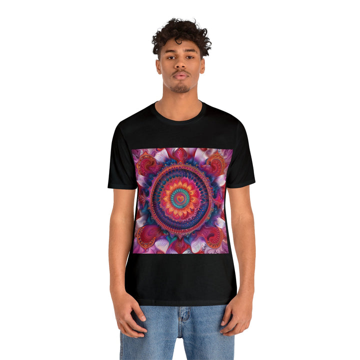 Vibrant Spiral Mandala - Unisex Jersey Short Sleeve Tee - T-Shirt - g(0D·IO) - Black - S -