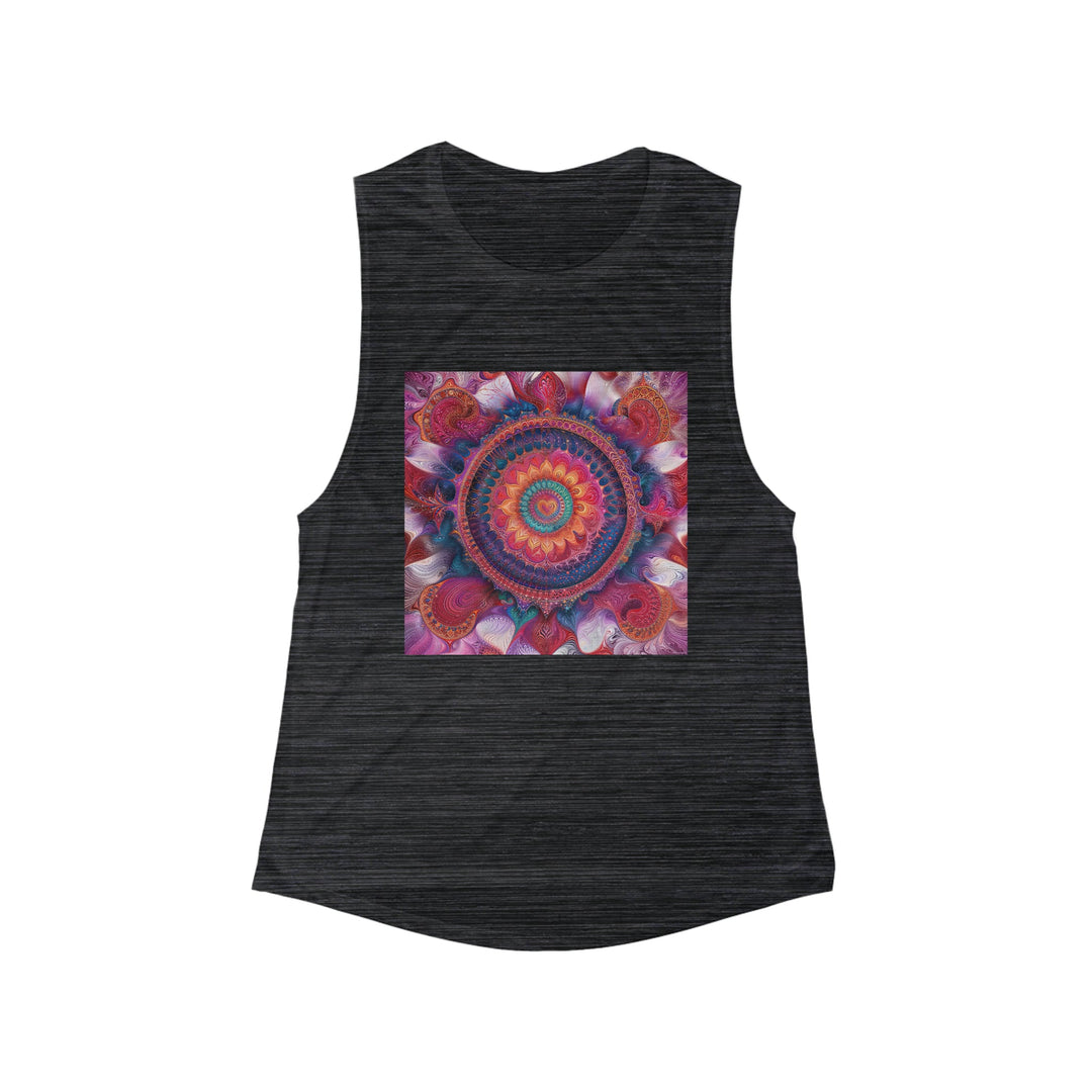 Vibrant Spiral Mandala - Women's Flowy Scoop Muscle Tank - Tank Top - g(0D·IO) - S - Black Slub -