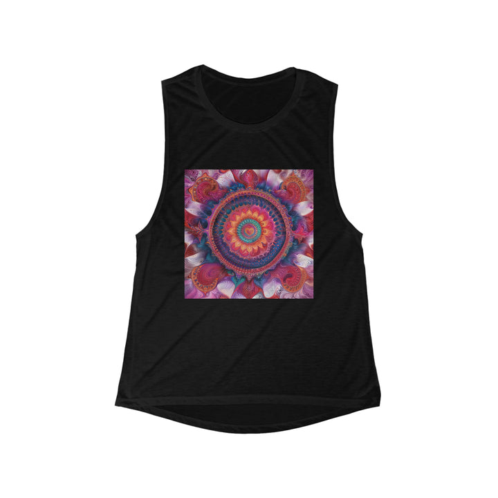 Vibrant Spiral Mandala - Women's Flowy Scoop Muscle Tank - Tank Top - g(0D·IO) - S - Black -