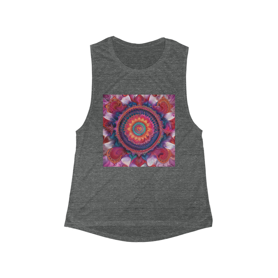 Vibrant Spiral Mandala - Women's Flowy Scoop Muscle Tank - Tank Top - g(0D·IO) - S - Asphalt Slub -