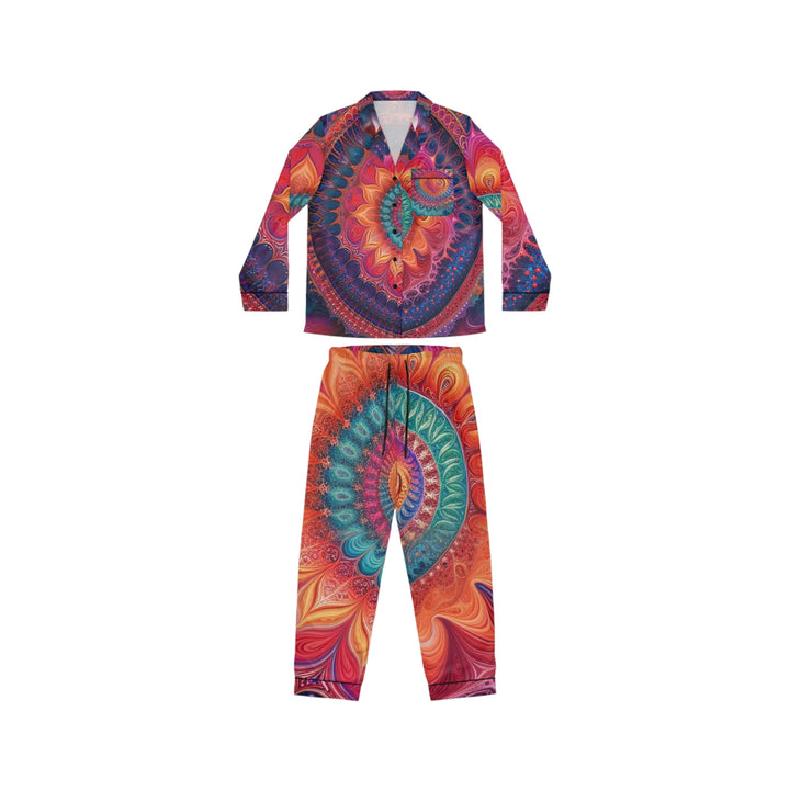 Vibrant Spiral Mandala - Women's Satin Pajamas - All Over Prints - g(0D·IO) - XS/S - Black -