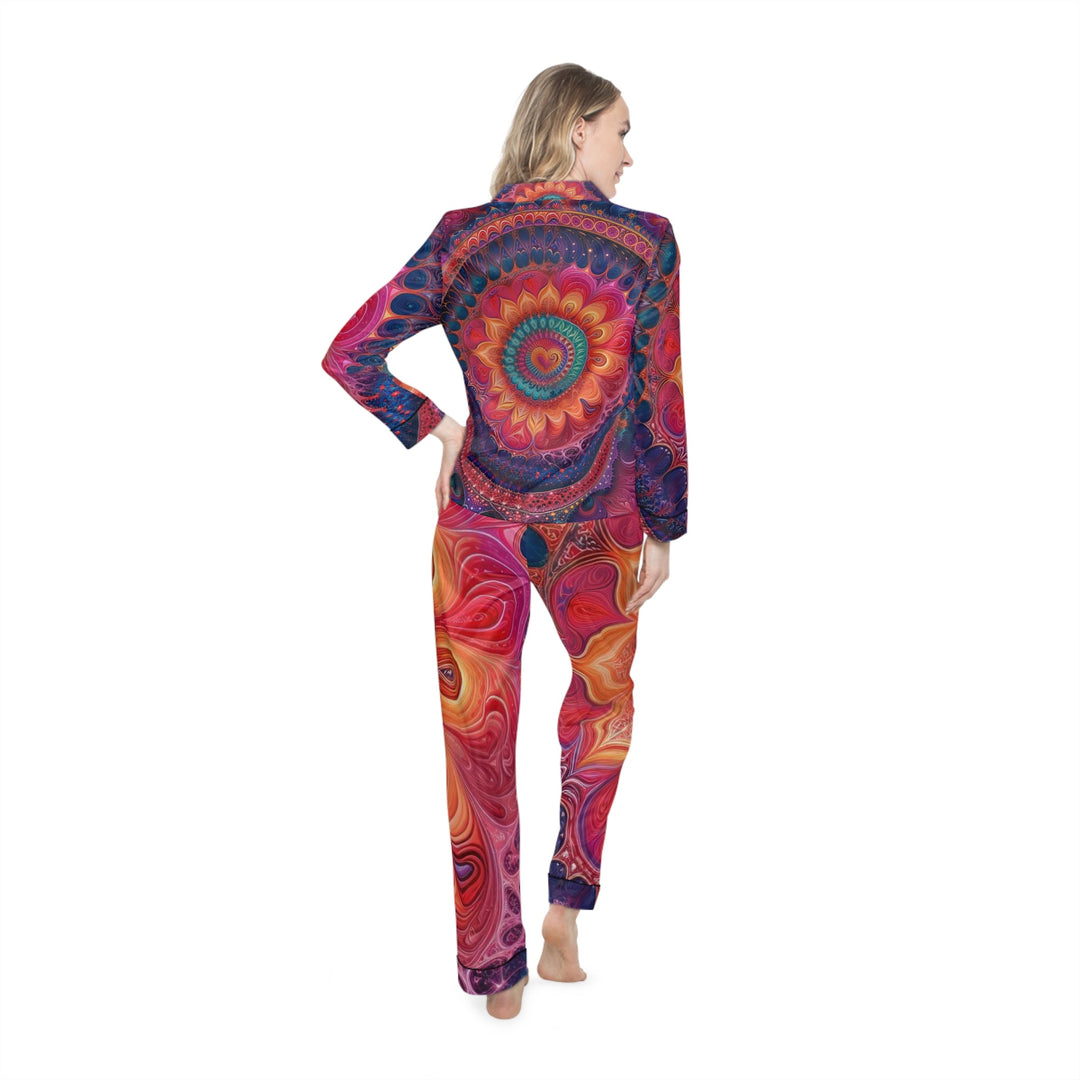 Vibrant Spiral Mandala - Women's Satin Pajamas - All Over Prints - g(0D·IO) - XS/S - Black -