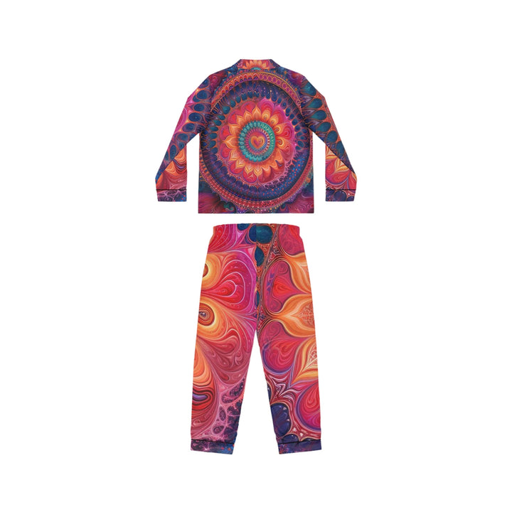 Vibrant Spiral Mandala - Women's Satin Pajamas - All Over Prints - g(0D·IO) - XS/S - Black -