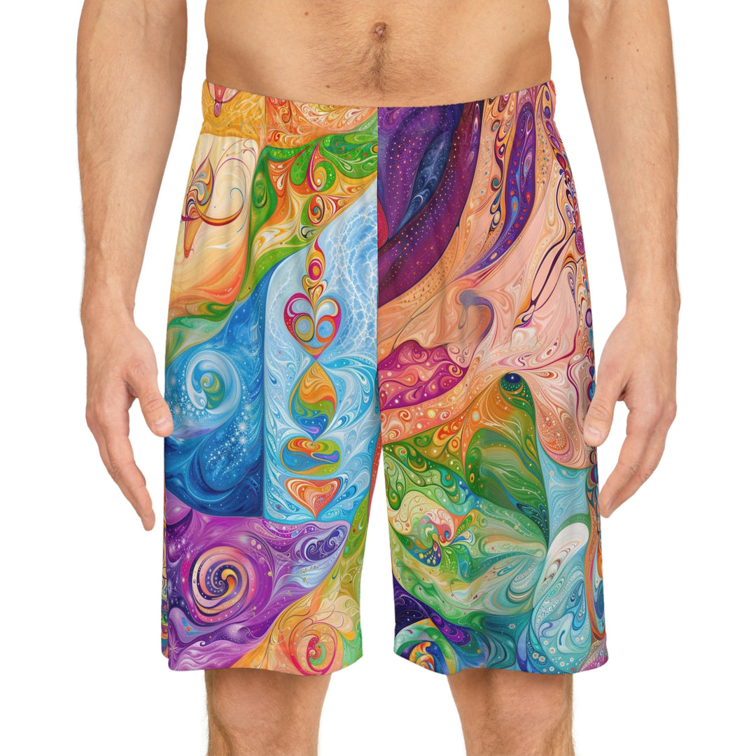 Vibrant Swirl Fantasy - AOP Basketball Shorts - All Over Prints - g(0D·IO) - Seam thread color automatically matched to design - XS -