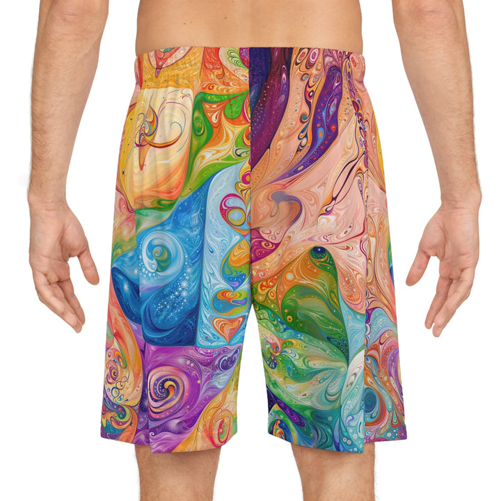 Vibrant Swirl Fantasy - AOP Basketball Shorts - All Over Prints - g(0D·IO) - Seam thread color automatically matched to design - XS -