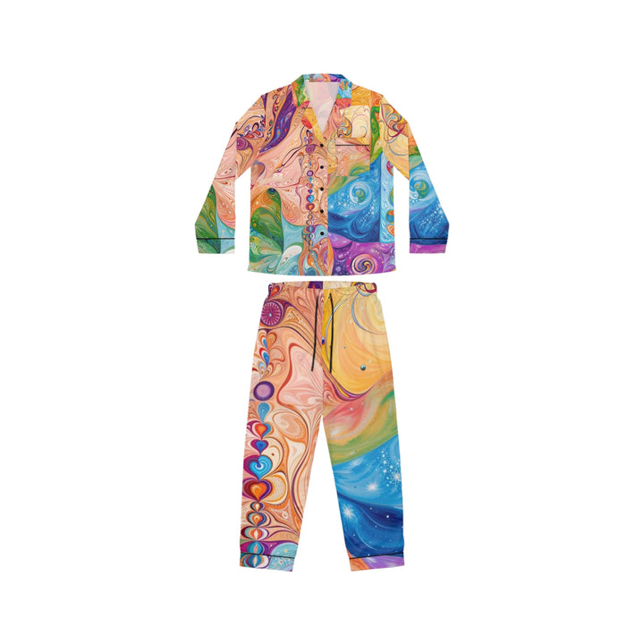 Vibrant Swirl Fantasy - Women's Satin Pajamas - All Over Prints - g(0D·IO) - XS/S - Black -