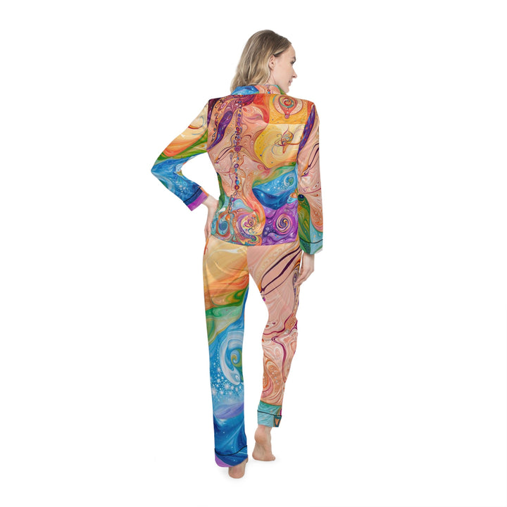 Vibrant Swirl Fantasy - Women's Satin Pajamas - All Over Prints - g(0D·IO) - XS/S - Black -