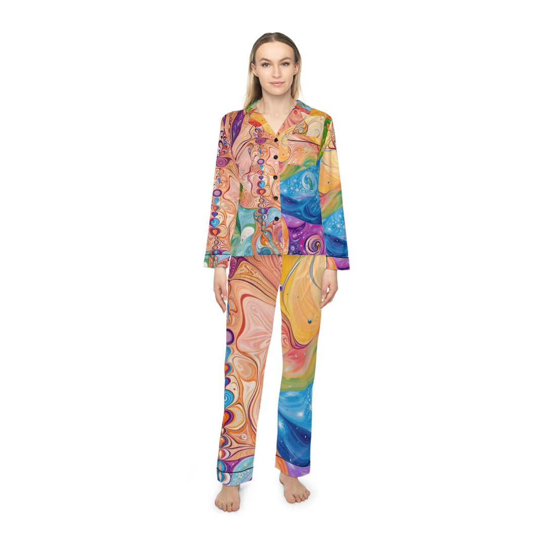 Vibrant Swirl Fantasy - Women's Satin Pajamas - All Over Prints - g(0D·IO) - XS/S - Black -