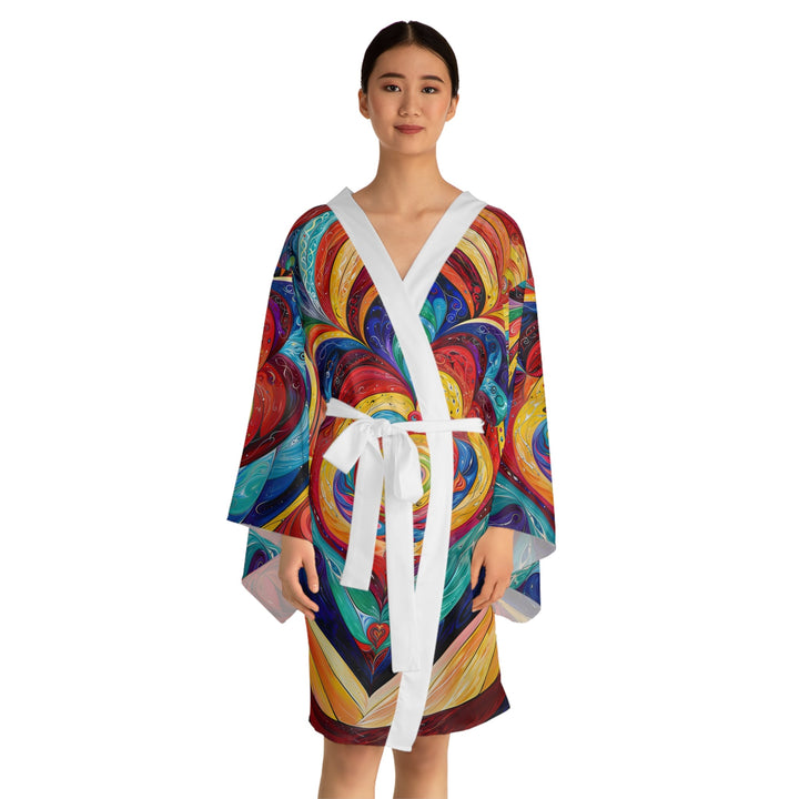 Vibrant Swirling Emotions - Long Sleeve Kimono Robe - All Over Prints - g(0D·IO) - XS - Black -