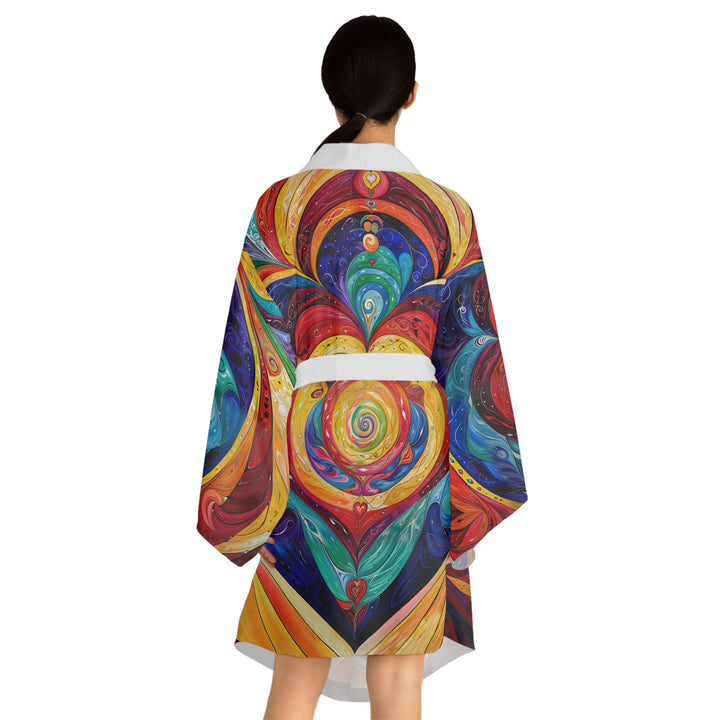 Vibrant Swirling Emotions - Long Sleeve Kimono Robe - All Over Prints - g(0D·IO) - XS - Black -