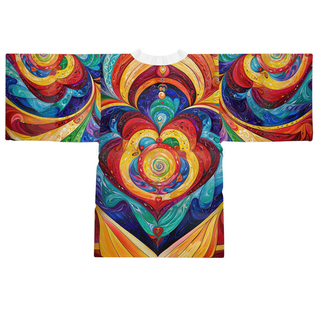 Vibrant Swirling Emotions - Long Sleeve Kimono Robe - All Over Prints - g(0D·IO) - XS - Black -