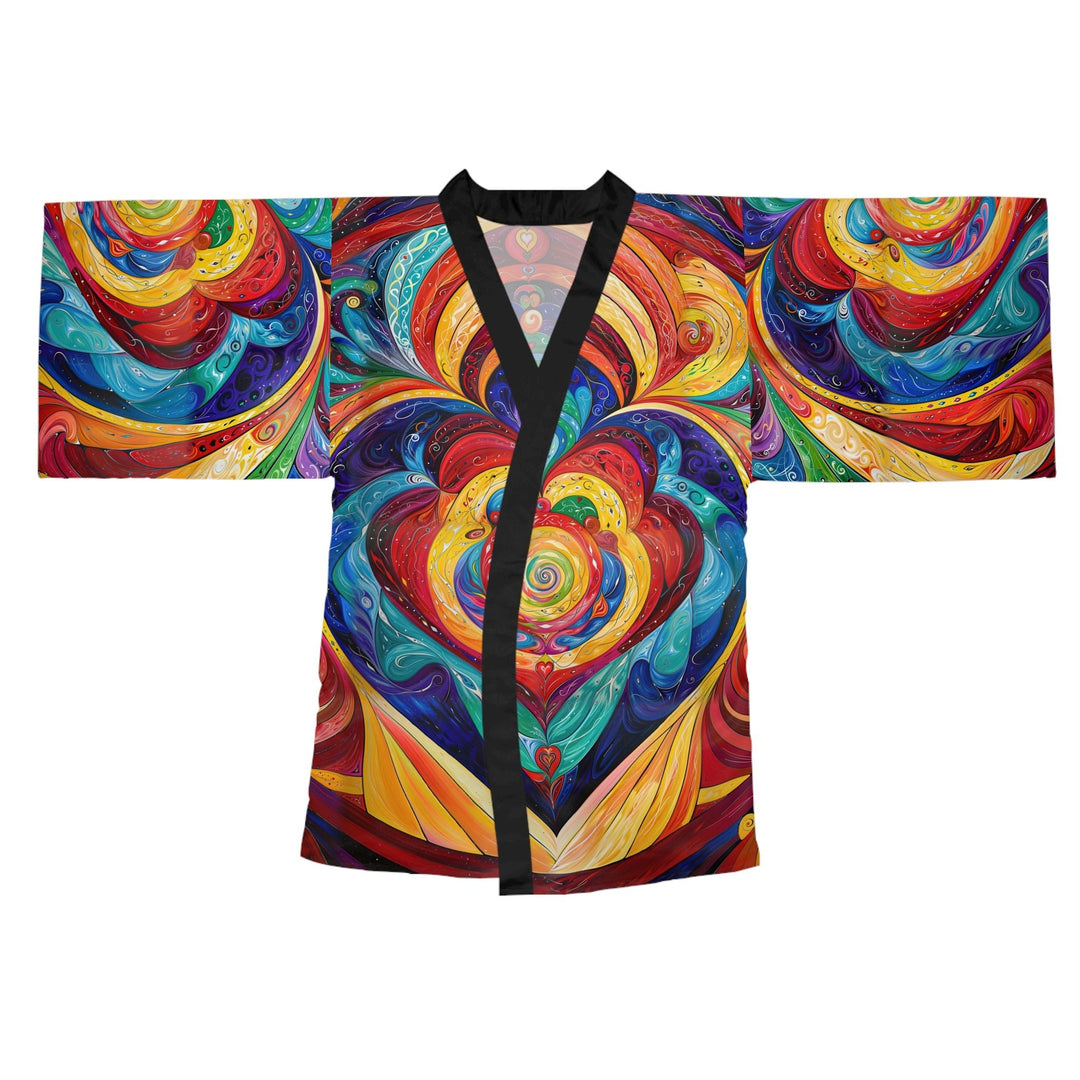 Vibrant Swirling Emotions - Long Sleeve Kimono Robe - All Over Prints - g(0D·IO) - XS - Black -