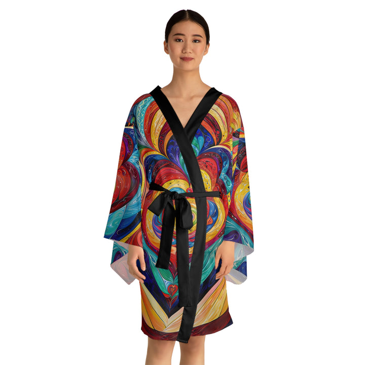 Vibrant Swirling Emotions - Long Sleeve Kimono Robe - All Over Prints - g(0D·IO) - XS - Black -