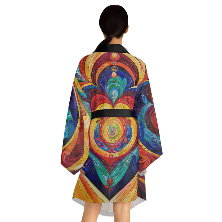 Vibrant Swirling Emotions - Long Sleeve Kimono Robe - All Over Prints - g(0D·IO) - XS - Black -