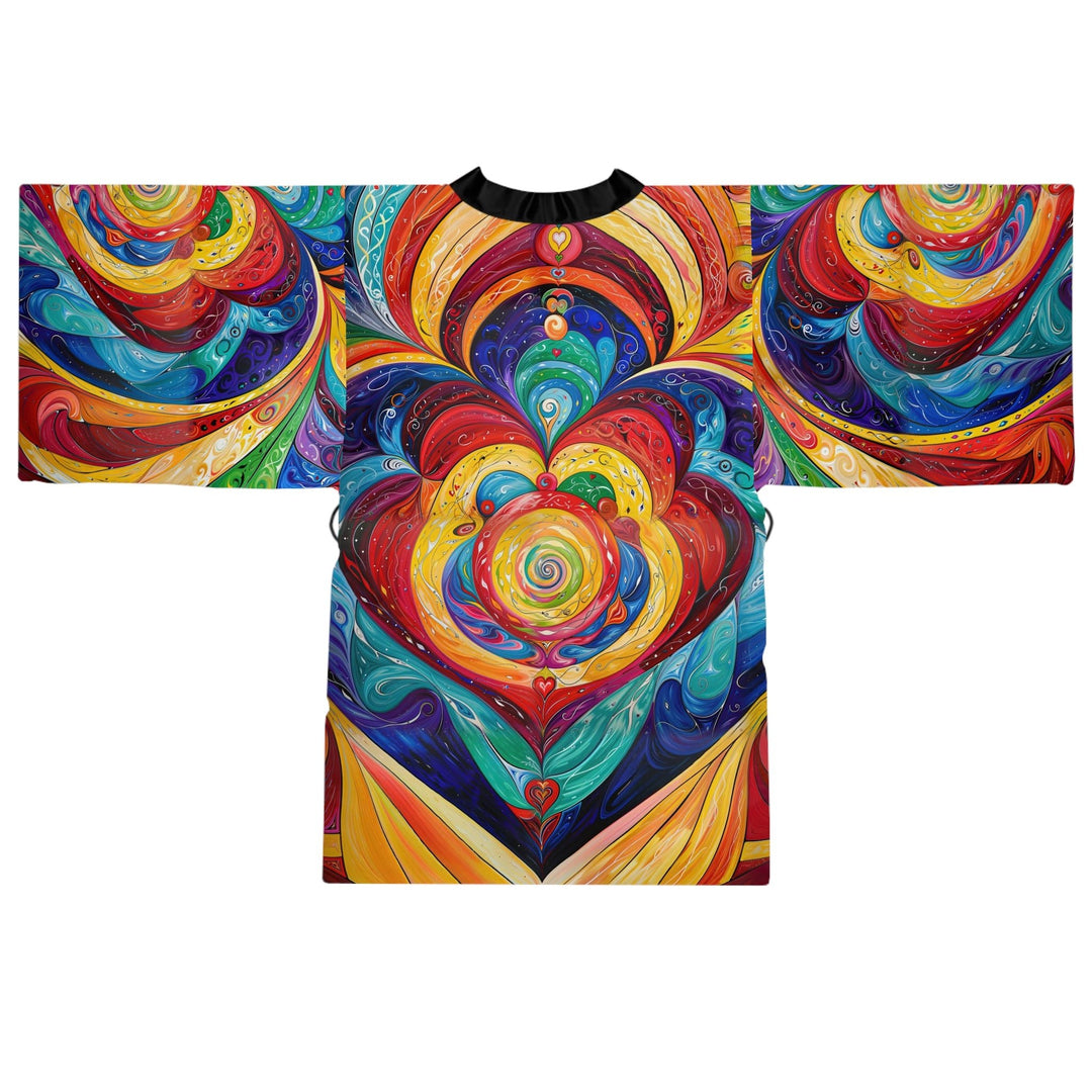 Vibrant Swirling Emotions - Long Sleeve Kimono Robe - All Over Prints - g(0D·IO) - XS - Black -