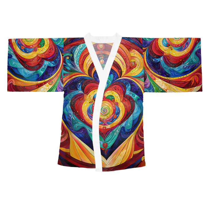 Vibrant Swirling Emotions - Long Sleeve Kimono Robe - All Over Prints - g(0D·IO) - XS - White -