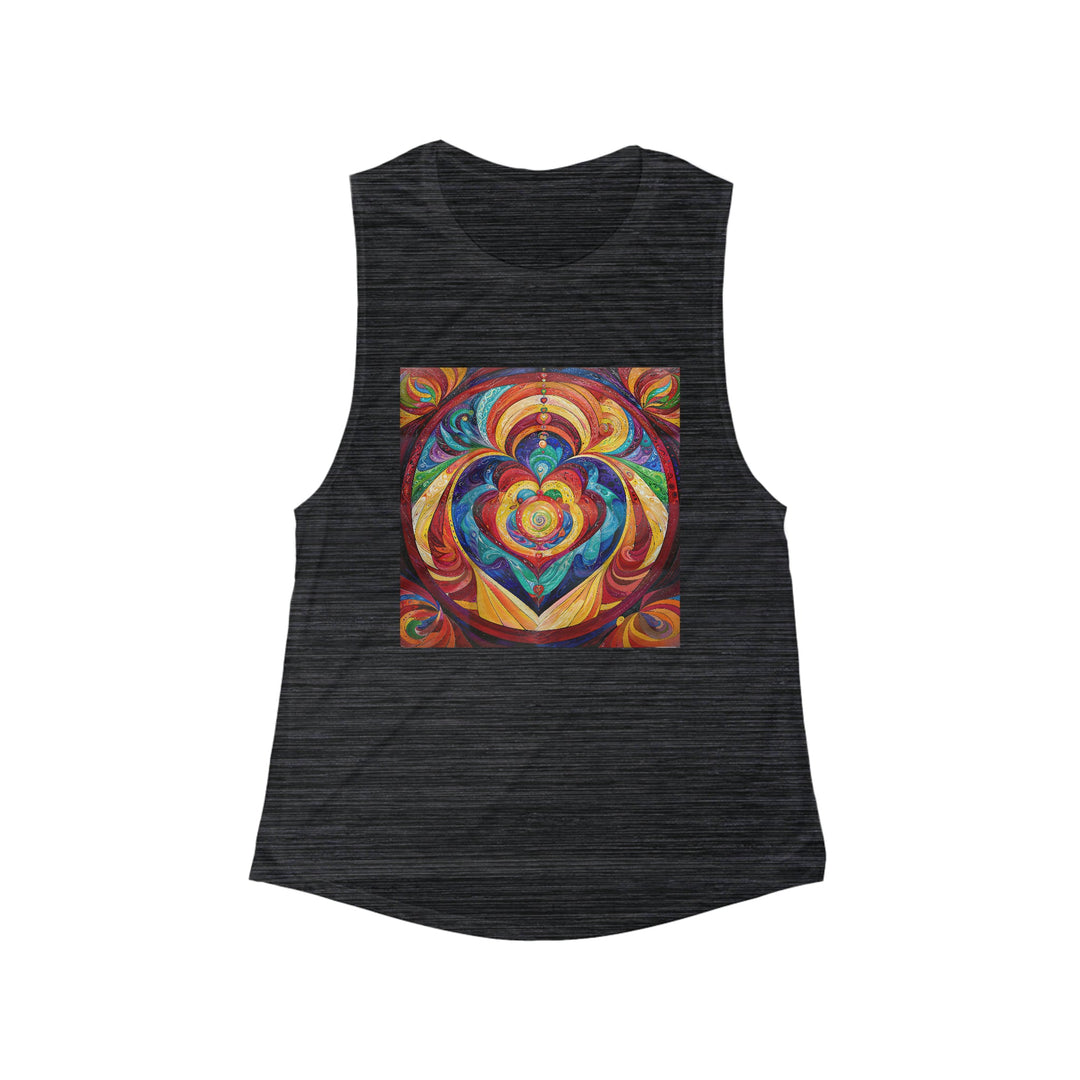 Vibrant Swirling Emotions - Women's Flowy Scoop Muscle Tank - Tank Top - g(0D·IO) - S - Black Slub -