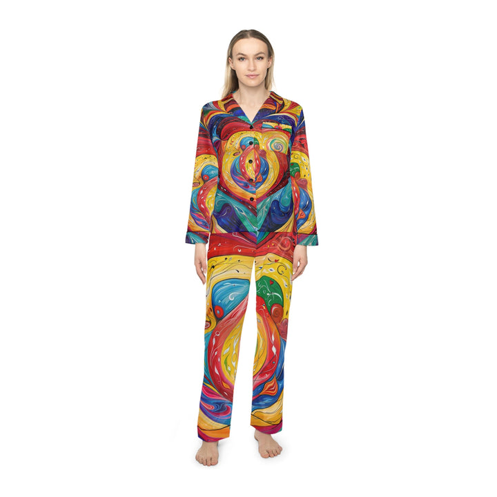 Vibrant Swirling Emotions - Women's Satin Pajamas - All Over Prints - g(0D·IO) - XS/S - Black -