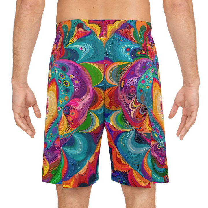 Vibrant Swirling Heart - AOP Basketball Shorts - All Over Prints - g(0D·IO) - Seam thread color automatically matched to design - XS -