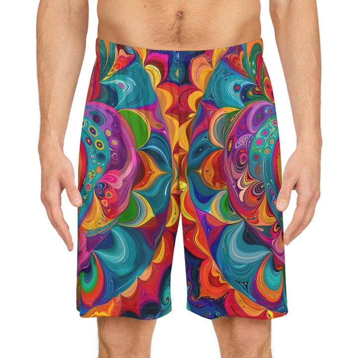 Vibrant Swirling Heart - AOP Basketball Shorts - All Over Prints - g(0D·IO) - Seam thread color automatically matched to design - XS -