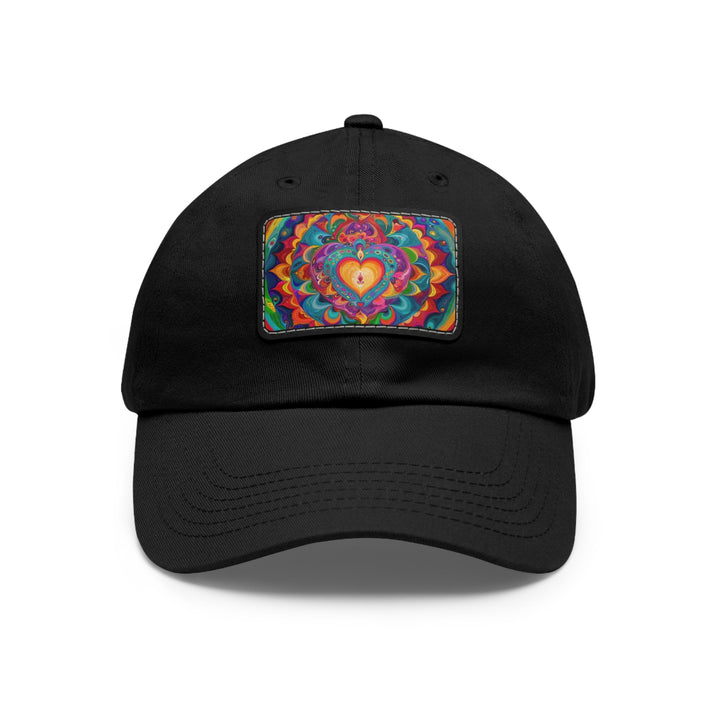 Vibrant Swirling Heart - Dad Hat - Hats - g(0D·IO) - Black / Black patch - Rectangle - One size