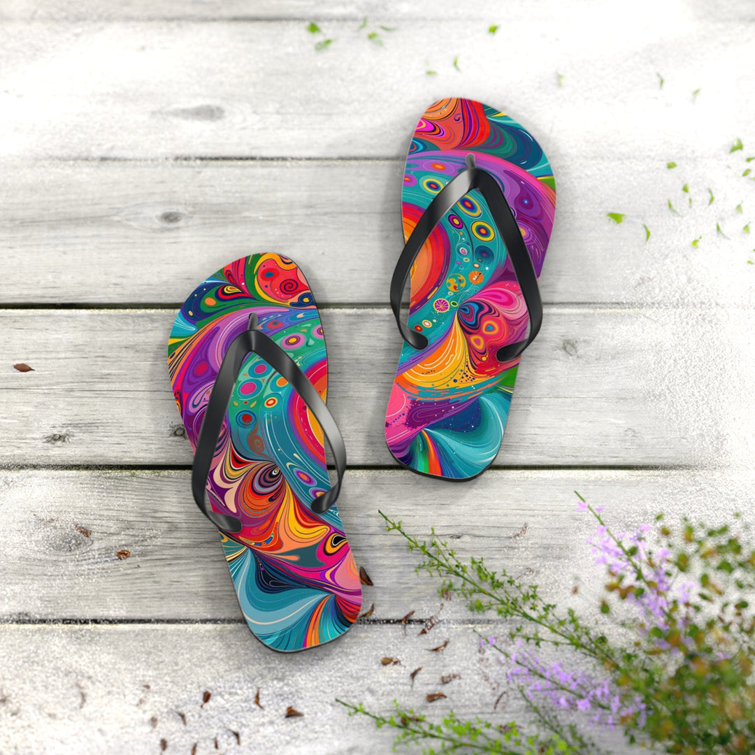 Vibrant Swirling Heart - Flip Flops - Shoes - g(0D·IO) - XL - Black sole -