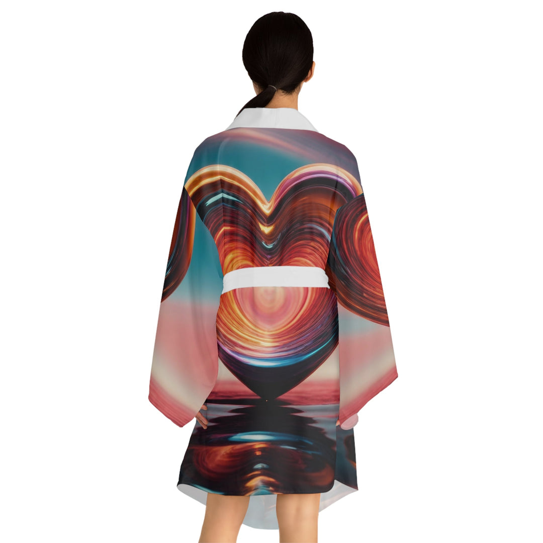 Vibrant Swirling Heart - Long Sleeve Kimono Robe - All Over Prints - g(0D·IO) - XS - Black -