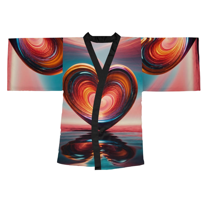 Vibrant Swirling Heart - Long Sleeve Kimono Robe - All Over Prints - g(0D·IO) - XS - Black -