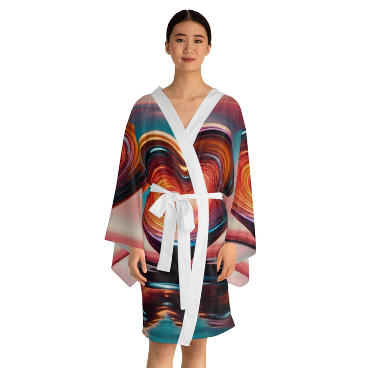 Vibrant Swirling Heart - Long Sleeve Kimono Robe - All Over Prints - g(0D·IO) - XS - Black -