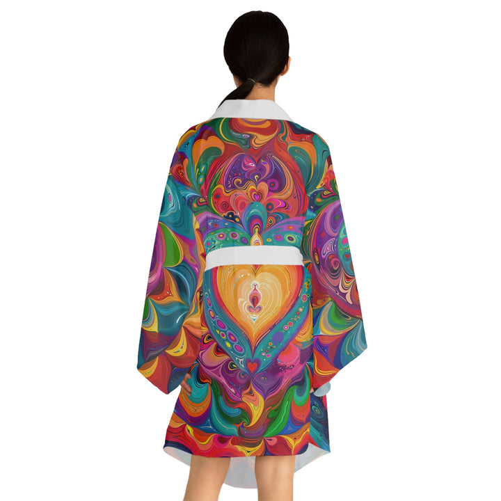 Vibrant Swirling Heart - Long Sleeve Kimono Robe - All Over Prints - g(0D·IO) - XS - Black -