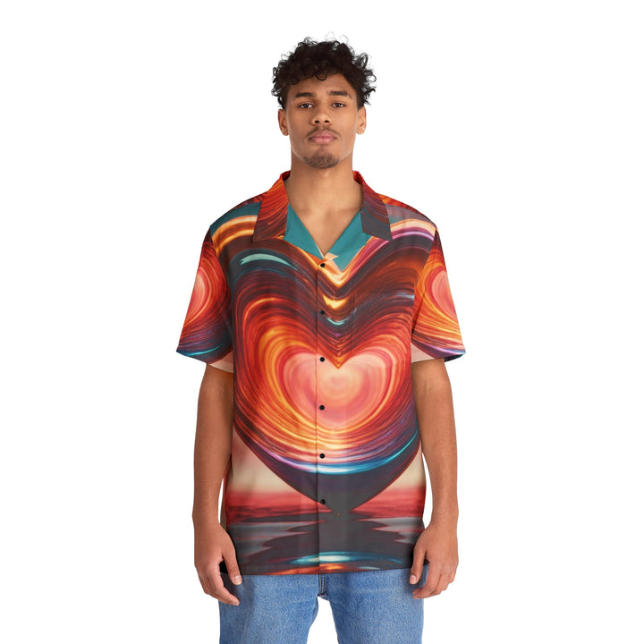 Vibrant Swirling Heart - Men's Hawaiian Shirt - All Over Prints - g(0D·IO) - S - Black -