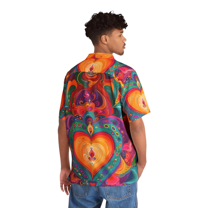 Vibrant Swirling Heart - Men's Hawaiian Shirt - All Over Prints - g(0D·IO) - S - Black -