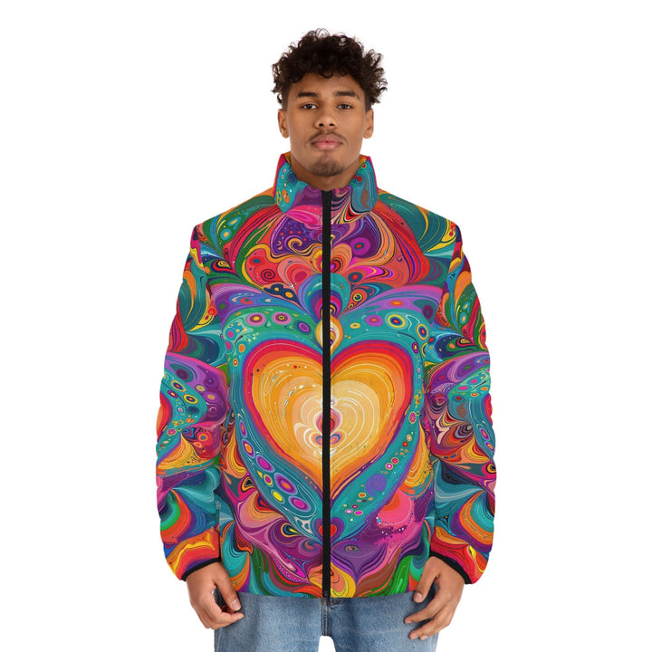 Vibrant Swirling Heart - Puffer Jacket - All Over Prints - g(0D·IO) - S - Black zipper -