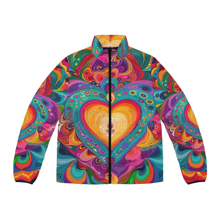 Vibrant Swirling Heart - Puffer Jacket - All Over Prints - g(0D·IO) - S - Black zipper -