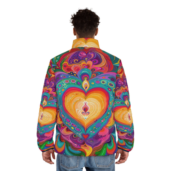 Vibrant Swirling Heart - Puffer Jacket - All Over Prints - g(0D·IO) - S - Black zipper -