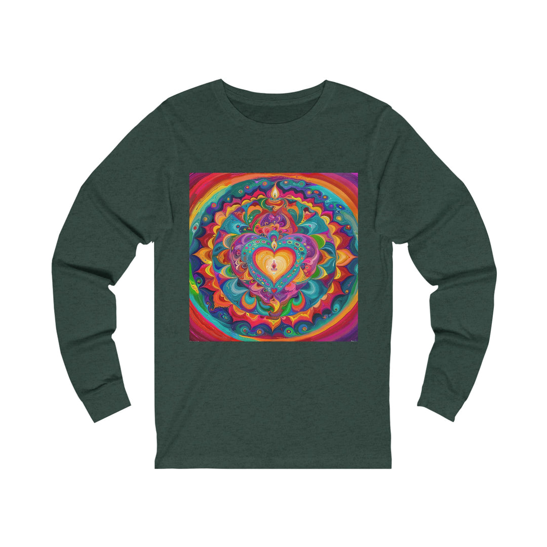 Vibrant Swirling Heart - Unisex Jersey Long Sleeve Tee - Long-sleeve - g(0D·IO) - S - Heather Forest -