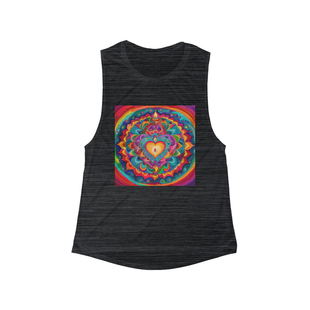 Vibrant Swirling Heart - Women's Flowy Scoop Muscle Tank - Tank Top - g(0D·IO) - S - Black Slub -