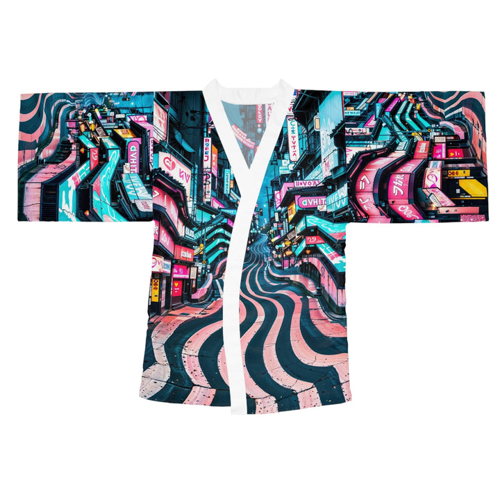 Vibrant Urban Waves - Long Sleeve Kimono Robe - All Over Prints - g(0D·IO) - XS - White -