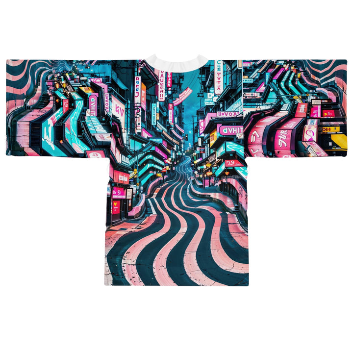 Vibrant Urban Waves - Long Sleeve Kimono Robe - All Over Prints - g(0D·IO) - XS - Black -