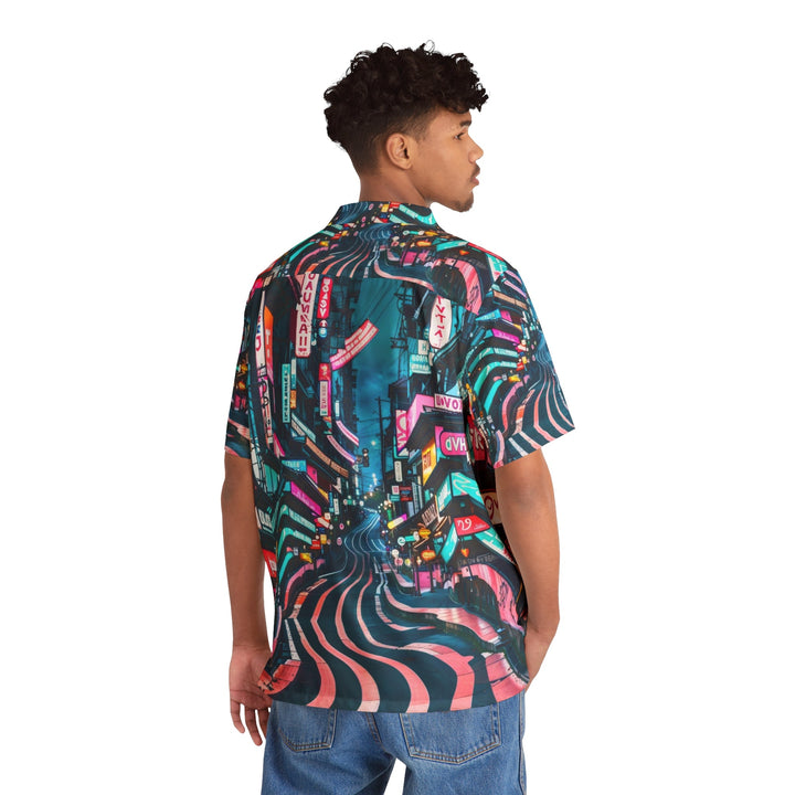 Vibrant Urban Waves - Men's Hawaiian Shirt - All Over Prints - g(0D·IO) - S - Black -