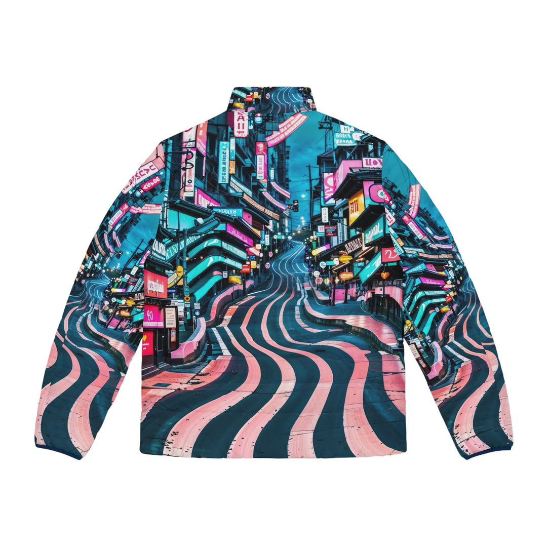 Vibrant Urban Waves - Puffer Jacket - All Over Prints - g(0D·IO) - S - Black zipper -