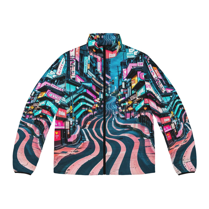 Vibrant Urban Waves - Puffer Jacket - All Over Prints - g(0D·IO) - S - Black zipper -