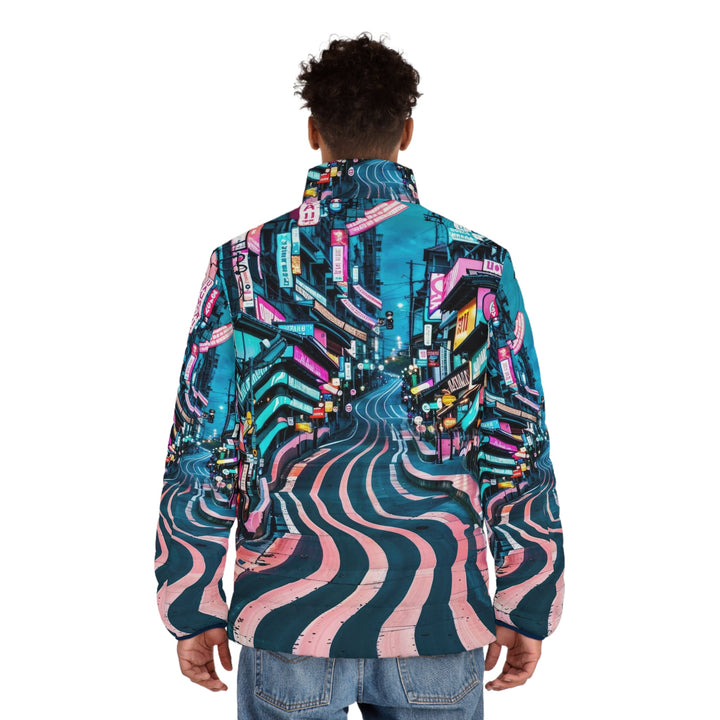 Vibrant Urban Waves - Puffer Jacket - All Over Prints - g(0D·IO) - S - Black zipper -