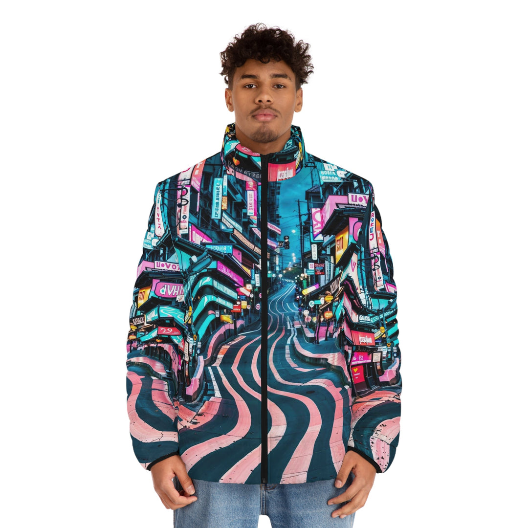 Vibrant Urban Waves - Puffer Jacket - All Over Prints - g(0D·IO) - S - Black zipper -