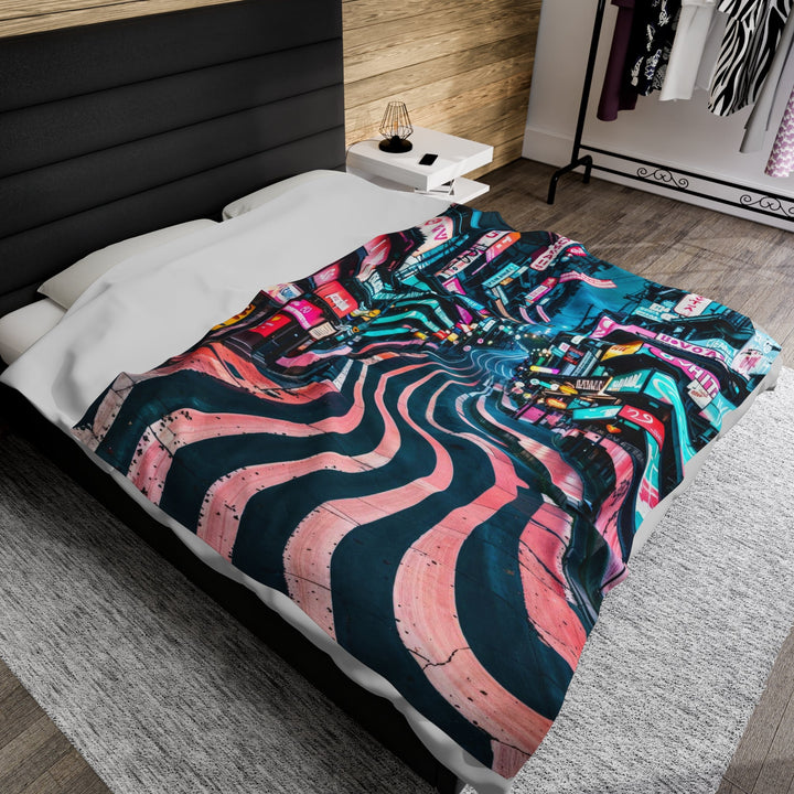 Vibrant Urban Waves - Velveteen Plush Blanket - All Over Prints - g(0D·IO) - 60" × 80" - -