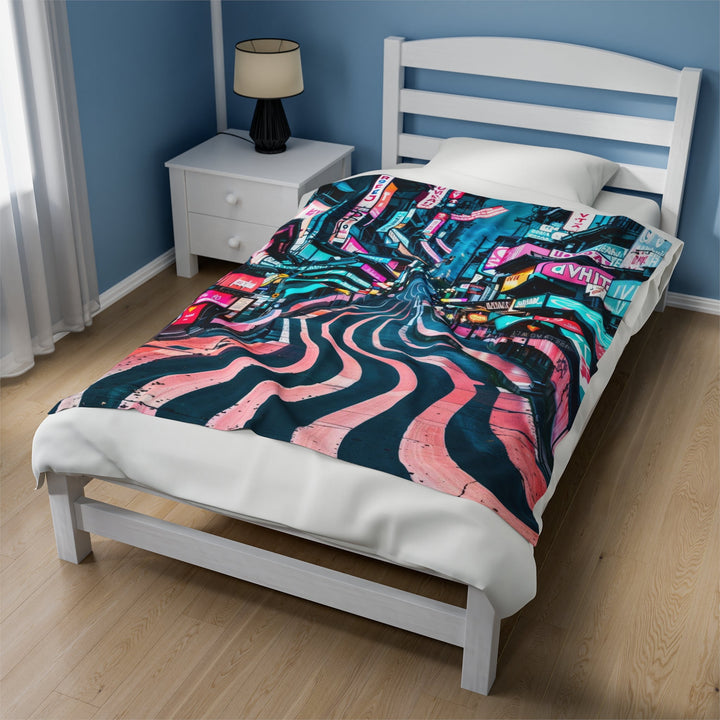 Vibrant Urban Waves - Velveteen Plush Blanket - All Over Prints - g(0D·IO) - 60" × 80" - -