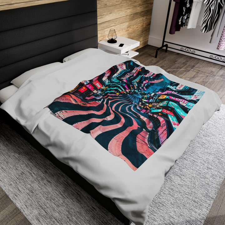 Vibrant Urban Waves - Velveteen Plush Blanket - All Over Prints - g(0D·IO) - 60" × 80" - -