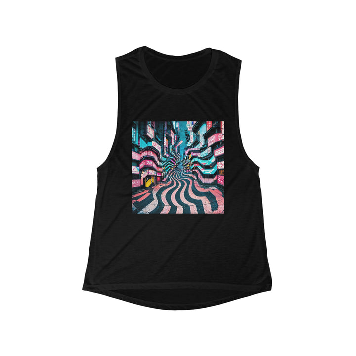 Vibrant Urban Waves - Women's Flowy Scoop Muscle Tank - Tank Top - g(0D·IO) - S - Black -