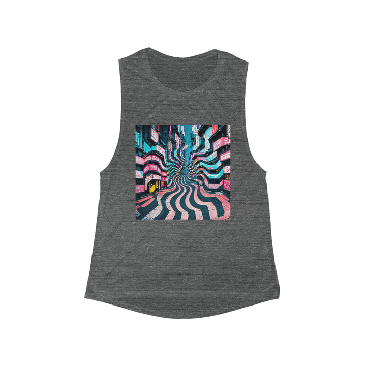 Vibrant Urban Waves - Women's Flowy Scoop Muscle Tank - Tank Top - g(0D·IO) - S - Asphalt Slub -