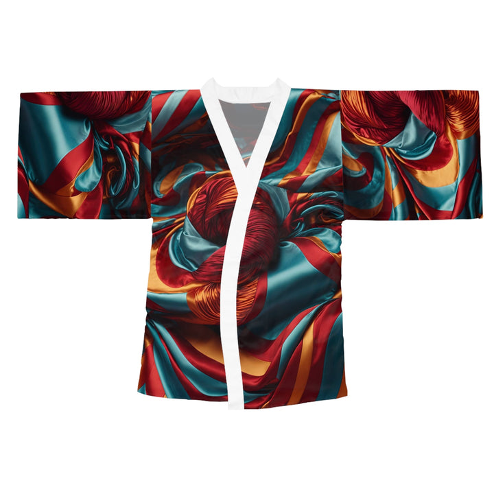 Vivid Silk Swirls - Long Sleeve Kimono Robe - All Over Prints - g(0D·IO) - XS - White -